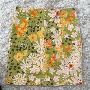 Free People Floral Pencil Skirt in Green and Orange